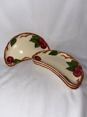 Franciscan Apple Half Moon Plates Set of 4 Vintage Hand Painted USA Dishes